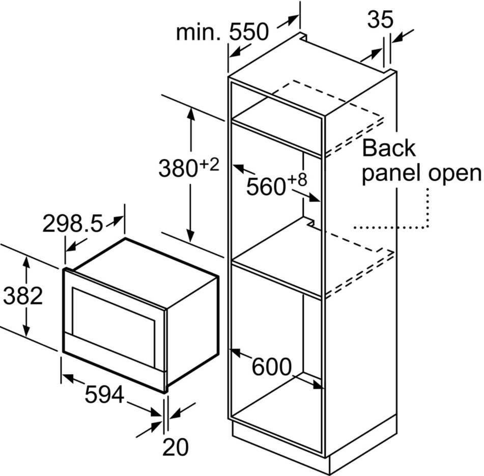 Bản vẽ kích thước lò vi sóng âm tủ Bosch BEL520MS0K