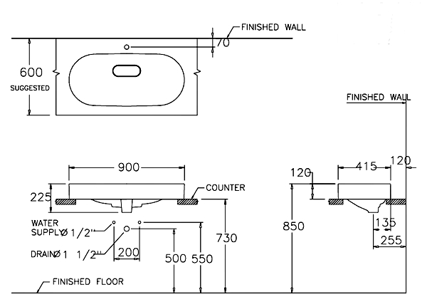 Bản vẽ kỹ thuật chậu lavabo đặt bàn Cotto C002517