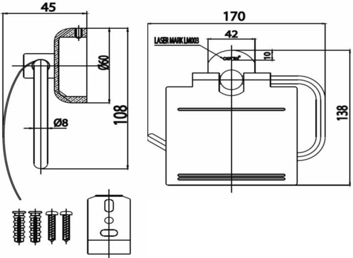 Bản vẽ kích thước móc giấy CT0125 HM Cotto