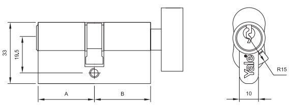 Bảng vẽ ruột khóa yale 10-0503-3535-CK-09-11 một đầu chìa một đầu vặn