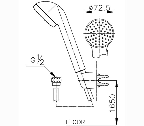 Bản vẽ kĩ thuật kích thước tay sen S17(HM) COTTO