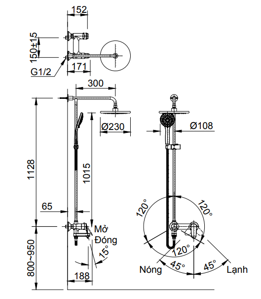 Bản vẽ kỹ thuật sen cây tắm nóng lạnh INAX BFV-915S