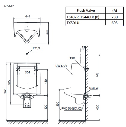 Bản vẽ bồn tiểu nam TOTO UT447R