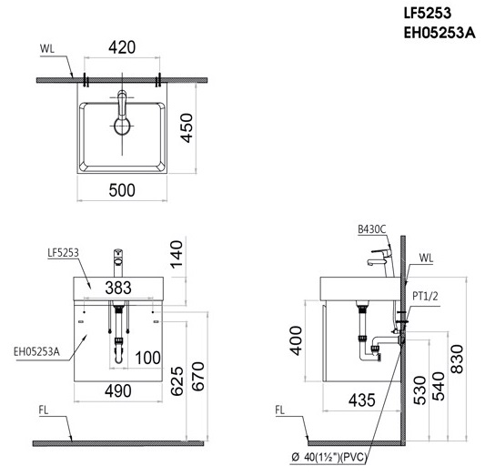 Bộ Tủ Lavabo Caesar Treo Tường LF5253/EH05253ATG