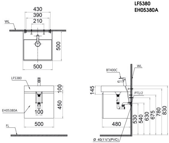 Bộ Tủ Lavabo Caesar Treo Tường LF5380/EH05380A