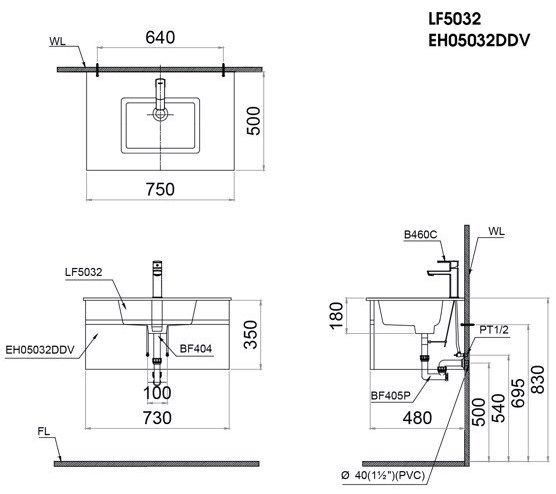 Bộ Tủ Lavabo Caesar Treo Tường LF5032/EH05032DDV