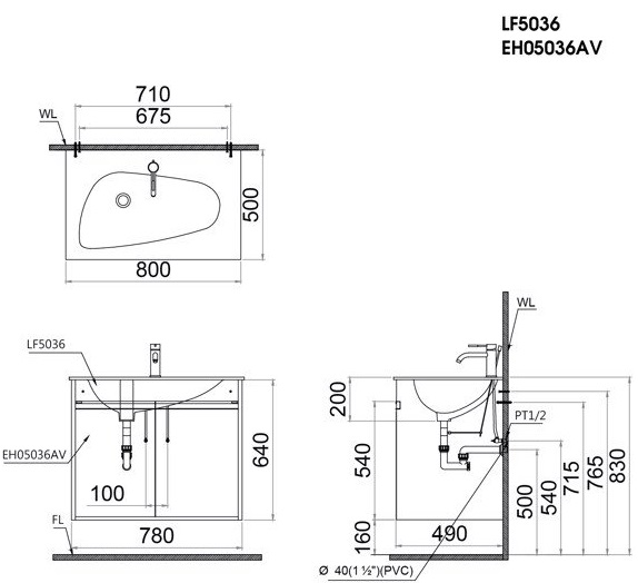 Bộ Tủ Lavabo Caesar Treo Tường LF5036/EH05036AV