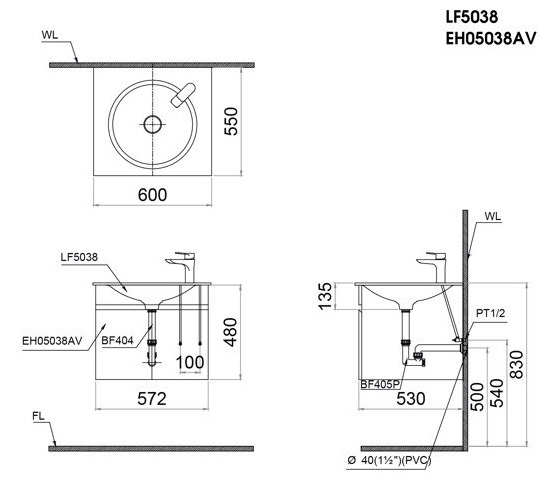 Bộ Tủ Lavabo Caesar Treo Tường LF5038/EH05038AV