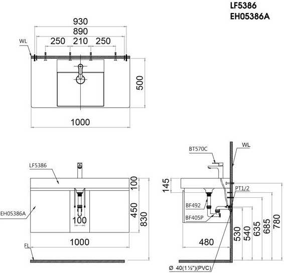 Bộ Tủ Lavabo Caesar Treo Tường LF5386/EH05386A