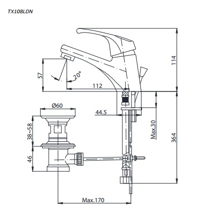 Bản vẽ vòi lavabo TOTO TX108LDN 