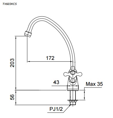 Bản vẽ vòi bếp lạnh TX603KCS TOTO