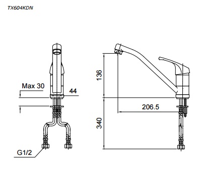 Bản vẽ vòi bếp nóng lạnh TX604KDN TOTO