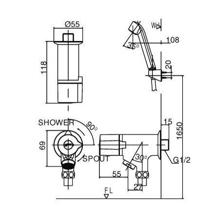 Bản vẽ kỹ thuật vòi sen tắm INAX BFV-10