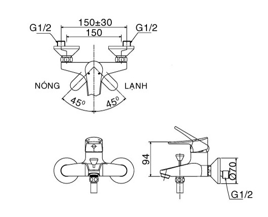 Bản vẽ kỹ thuật Vòi sen tắm nóng lạnh INAX BFV-1003S-1C