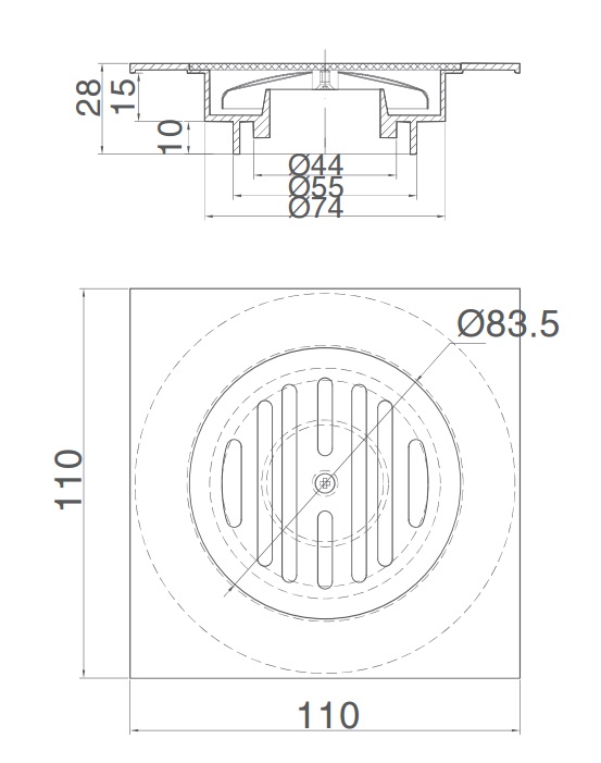 Bản vẽ kích thước phểu thoát nước Inax PBFV 110