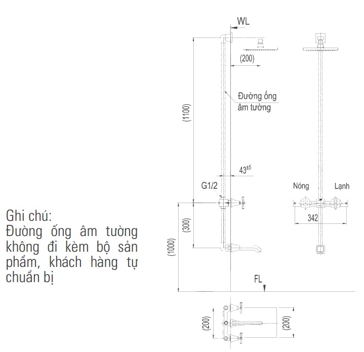 Bản vẽ kỹ thuật vòi sen tắm INAX BFV-81SEW