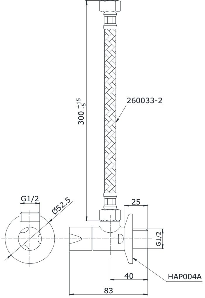 Bản vẽ van khóa kèm dây cấp Toto HAP004AF