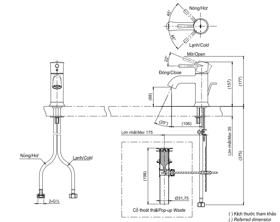 Bản vẽ kỹ thuật vòi lavabo TOTO TLS02301V