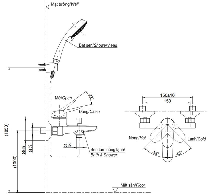 Bản vẽ kỹ thuật vòi sen TOTO TBS04302V