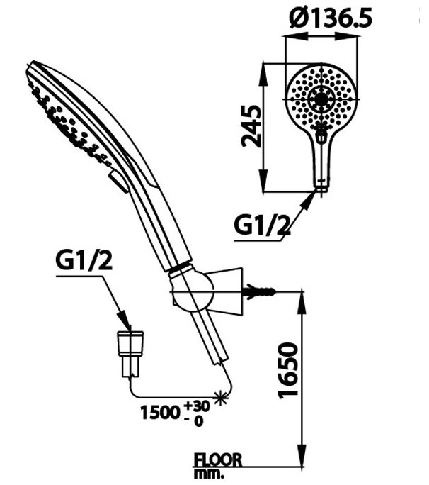 Bản vẽ kĩ thuật tay sen Z001(HM) Cotto