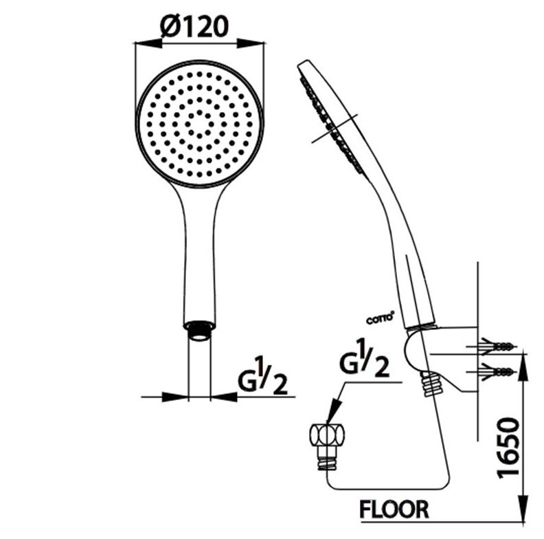 Bản vẽ kĩ thuật kích thước tay sen ZH011(HM) Cotto