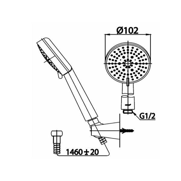 Bản vẽ kĩ thuật kích thước tay sen Z84(HM) COTTO